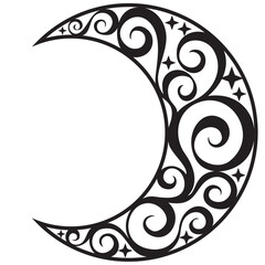 渦巻き模様が美しい三日月の白黒ベクターイラスト © inoueibuki