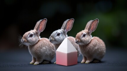 Fototapeta premium Adorable Bunny Trio Cute Rabbits Pet Animals Easter Home Decor Spring Fluffy Fur W
