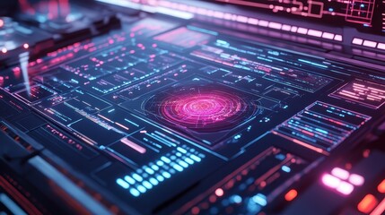 Fototapeta premium Holographic interface displaying genetic modification process top view technology tone Colored pastel.