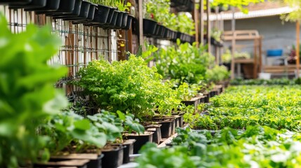A sustainable urban community garden with vertical farming structures, Urban agriculture scene, Green style