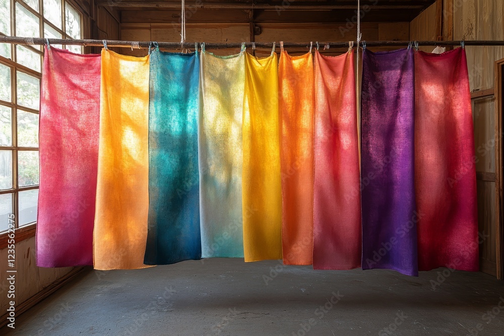 Poster colorful array: hand-dyed fabric swatches displaying vibrant textures