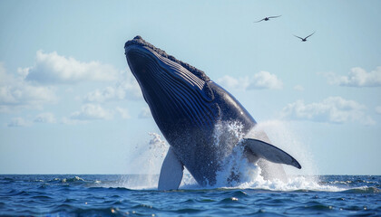 Fototapeta premium Humpback Whale Breaching in Open Ocean