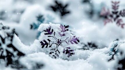 Winter Wonderland  Purple Snowflake in Snow