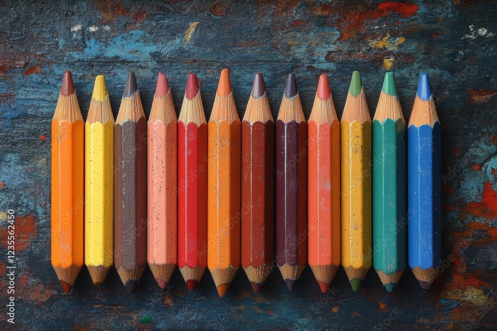 Aufkleber vibrant array of sharpened colored pencils arranged artfully on surface