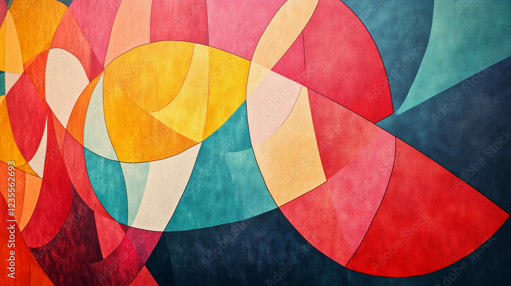 Poster innovative abstract design featuring intricate patterns and vibrant colors in a contemporary space. 