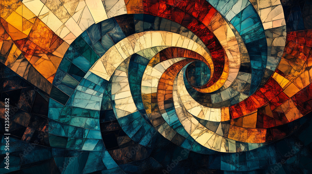 Poster intricate abstract design showcasing vibrant colors and swirling patterns in a modern artistic compo