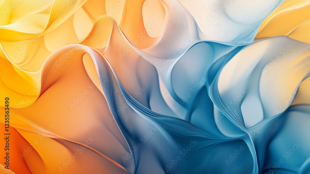 Poster innovative abstract design showcasing intricate flowing shapes in warm and cool colors. generative a