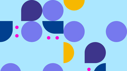 Modern Geometric Seamless Pattern with Abstract Shapes in Blue, Yellow, and Purple on White Background