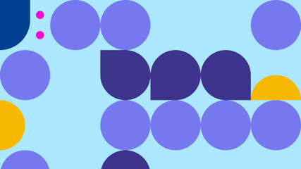 Modern Geometric Seamless Pattern with Abstract Shapes in Blue, Yellow, and Purple on White Background