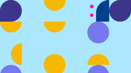 Modern Geometric Seamless Pattern with Abstract Shapes in Blue, Yellow, and Purple on White Background