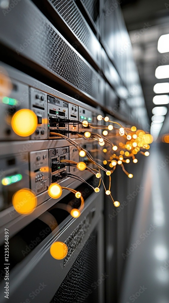 Poster global network data stream server fiber optic cables internet cloud computing digita