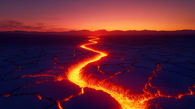 A Trail of Flames The Beauty of Lava Flow at Dusk