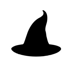 Fototapeta premium Black silhouette of a witch's hat on white space