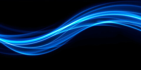 Abstract blue light waves, glowing energy streams, dark background, neon effect, flowing curves, digital art, futuristic, dynamic motion, electric blue, black space, luminous trails, smooth lines, eth
