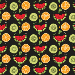 Seamless pattern with watermelons and oranges. Vector illustration.