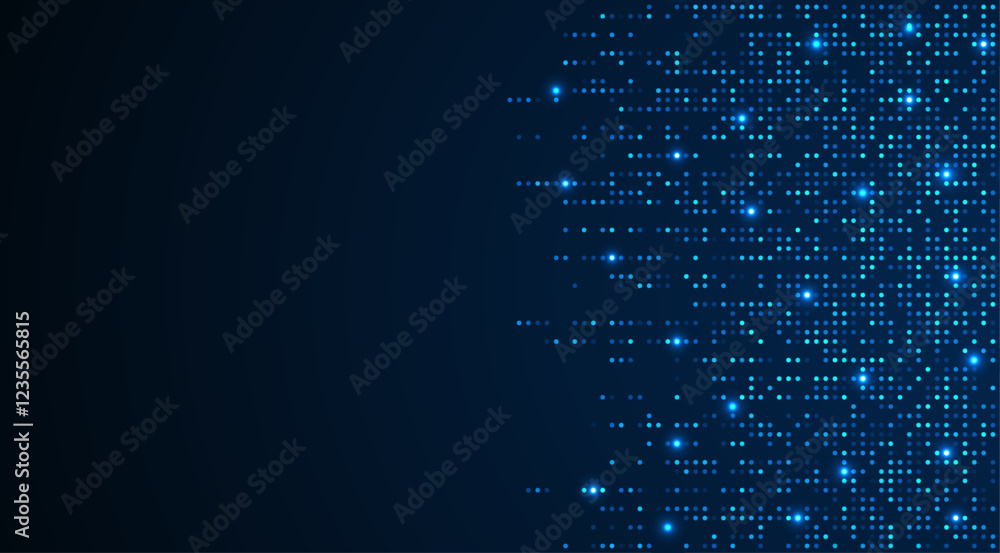 Poster digital technology background. digital data dots blue pattern pixel background
