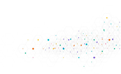 Hexagons pattern on gray background. Genetic research, molecular structure. Chemical engineering. Concept of innovation technology. Used for design healthcare, science and medicine background