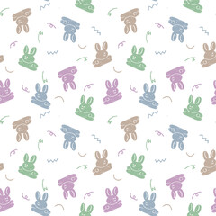 ぴょんぴょん跳ねるうさぎの模様背景透過/Bouncing rabbit pattern background Transparent