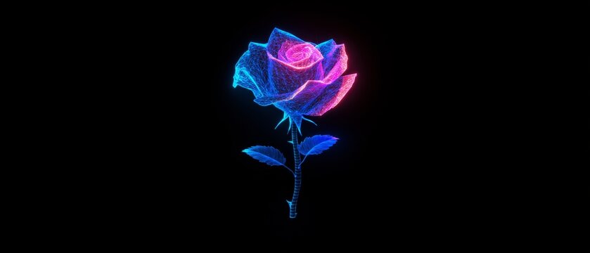 Neon Rose Flower Abstract Art