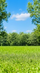 Vibrant Green Meadow under a Sunny Sky