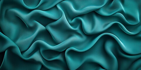 Fototapeta premium Elegant Teal Silk Drape Luxurious Fabric Texture Smooth Waves Rich Teal Color Background