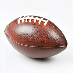 A close up view of a brown leather american football with white laces isolated