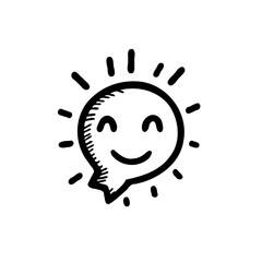 Happy Sun Chat Bubble Icon with Radiant Lines Design