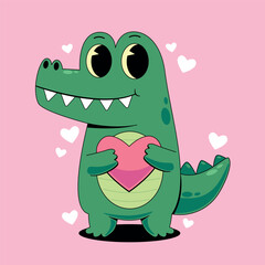 Cartoon cute crocodile with love