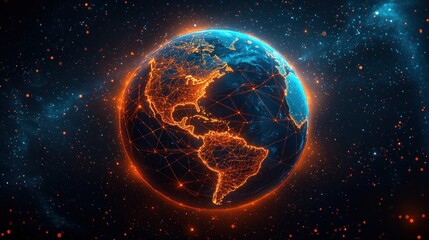 Fototapeta premium Earth with network connections in space, Americas view, digital communication
