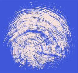 Monotone pink and blue botanical tree rings of end grain of wood slab. Growth rings art with texture and cracked surface.