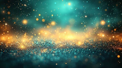 Fototapeta premium Glittering gold and teal bokeh background for festive celebrations or presentations