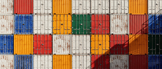 Stacked Shipping Containers with Weathered Textures – 3D Rendering Illustration