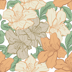 Autumn boho style Azalea flower pattern.