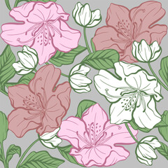White Azalea flower seamless pattern.
