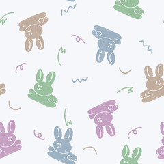ぴょんぴょん跳ねるうさぎの模様背景薄青/Bouncing rabbit pattern background Light blue
