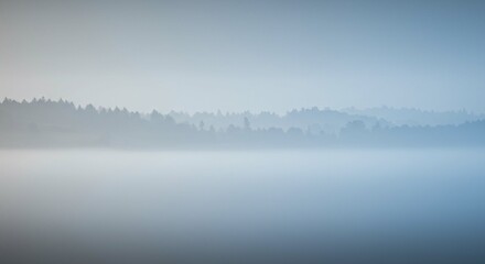 Fototapeta premium Serene Misty Lake Landscape Tranquil Fog Over Trees and Water