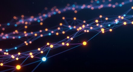 Obraz premium Abstract Network Connection Illuminated Nodes and Lines Digital Technology Global Network