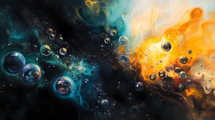 Cosmic Bubbles in Colorful Nebulae with Stars and Galaxies