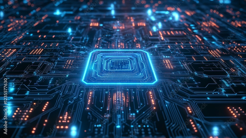 Poster innovative technology event showcasing cutting-edge circuitry and chip design digital environment cl