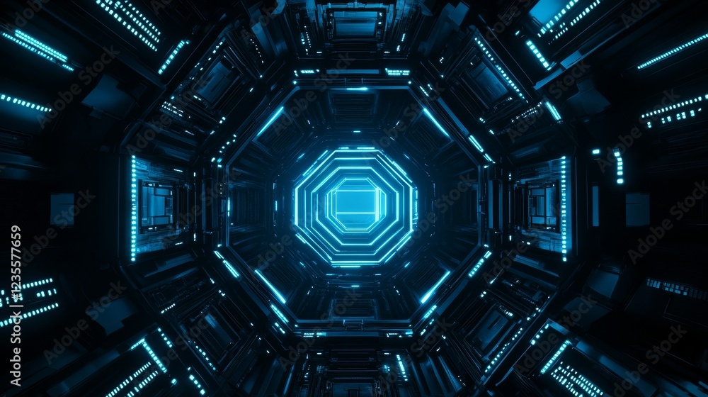 Poster futuristic action scene in a neon-lit tunnel sci-fi environment digital art immersive perspective hi