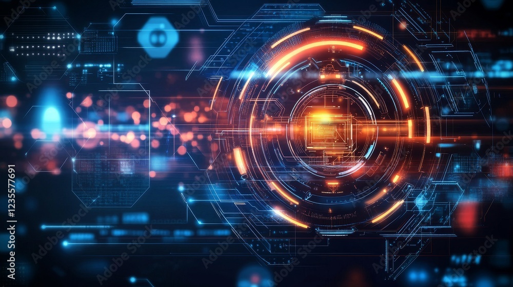Poster futuristic digital interface displaying advanced technology concepts virtual space graphic design te