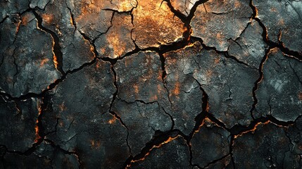 Obraz premium Cracked dry earth with glowing crevices, global warming concept