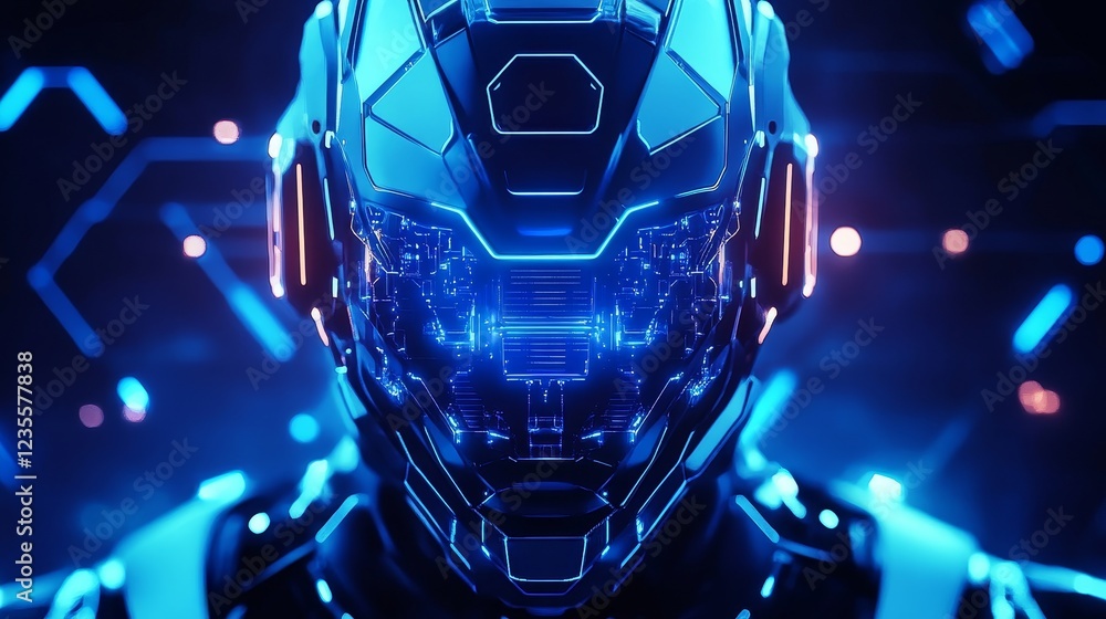 Poster futuristic cybernetic robot technology digital realm visual art high-tech environment close-up persp