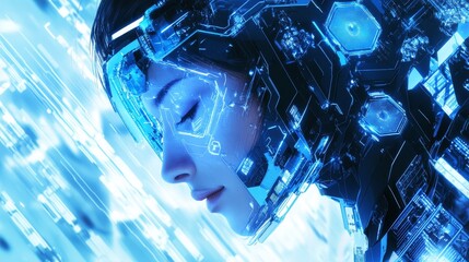Futuristic technology portrait digital realm portrait art sci-fi environment close-up view cyborg concept exploration
