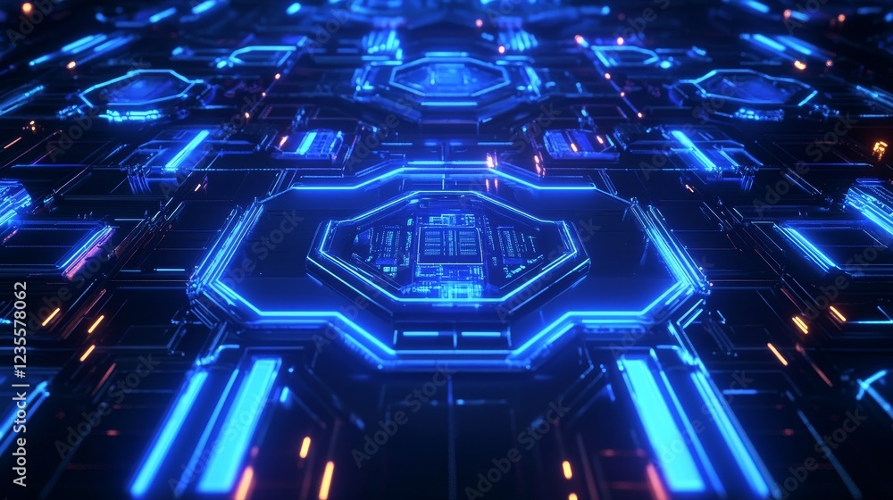 Poster futuristic technology visualization digital realm abstract design cyber environment close-up view in