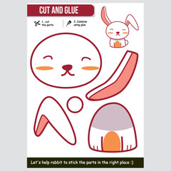 Fun rabbit cut and glue worksheet for children. Educational kids activity.
