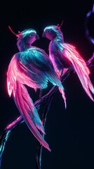 Neon Birds on Branch Artwork