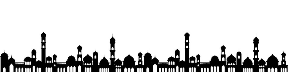 beautiful mosque silhouette background vector featuring Islamic architecture with domes and minarets. Perfect for Islamic events, Ramadan, Eid, religious designs, and cultural themes