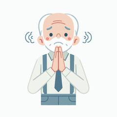 Elderly Man Praying With Worried Expression Illustration