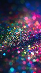 Colorful glitter bokeh texture, dark background, festive backdrop, design element